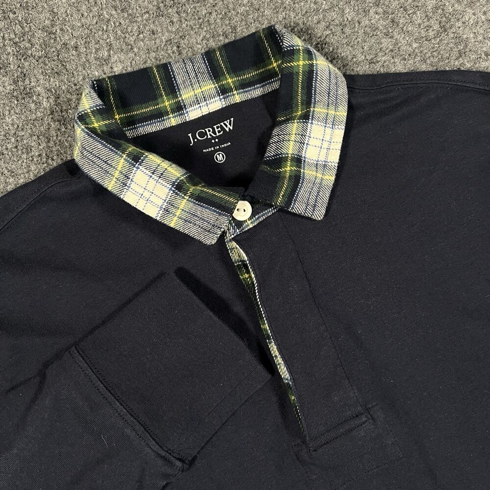 J.Crew Men's Rugby Shirt Medium Navy Blue Plaid Collar Long Sleeve